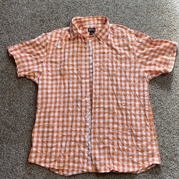 Micheal Michael Kors Orange Gingham Button Down Shirt Size XL - Picture 2 of 5